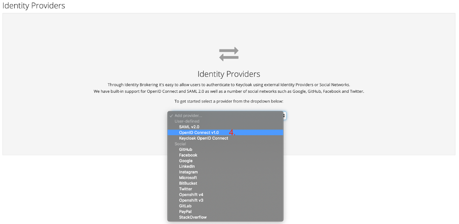 Keycloak select a new OpenId Connect Identity Provider configuration